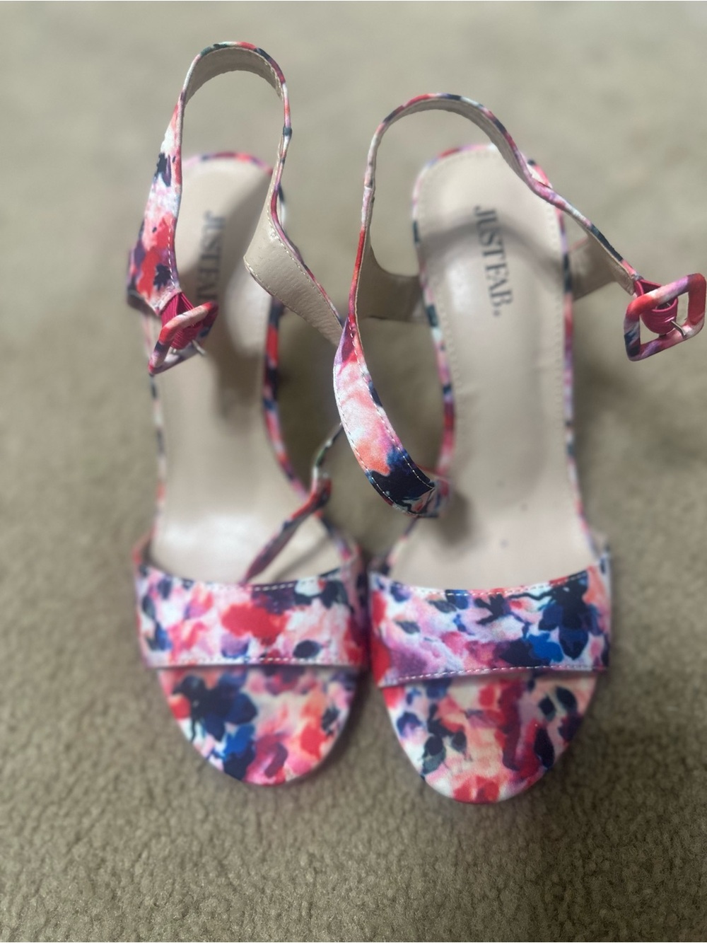 JustFab Pink Multicolor Floral Slingback Heels